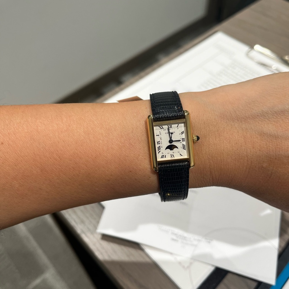 Not for sale iso Gold Rectangular Watch with Black Leather Strap